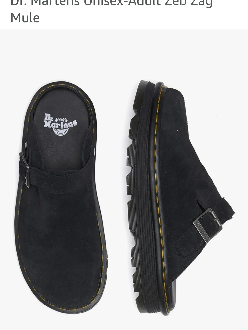 Dr. Martens Black Suede Mule with Yellow Welt Stitching - Picture 5 of 9